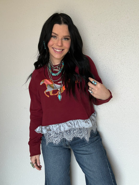 Quilted Gallup Lace Sweater