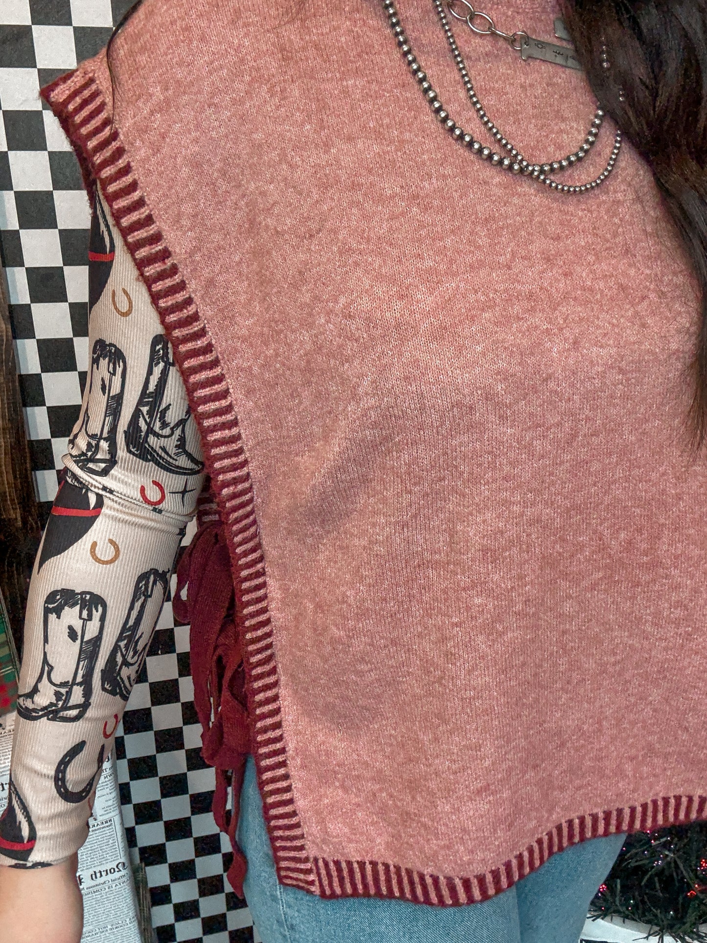 Red Side Tie Sleeveless Sweater