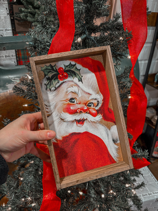 Vintage Jolly Santa Framed Picture
