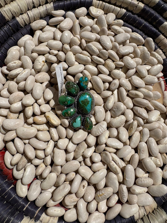 Green Sonoran Turquoise Half Cluster Adjustable Ring
