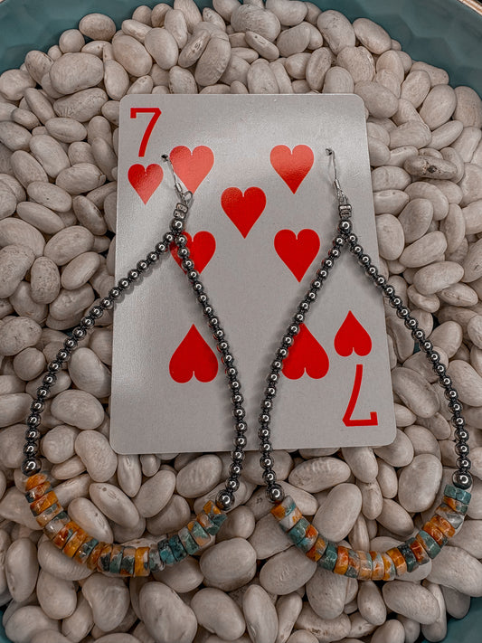 3mm Teardrop Earrings Sterling Silver Pearls with orange spiny/Turquoise