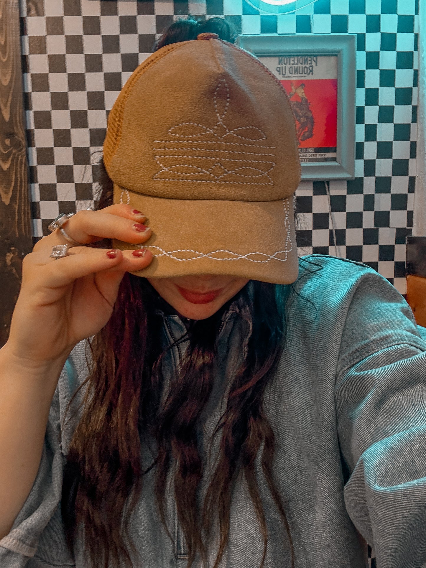 Leather Boot Stitch Cap *TAN