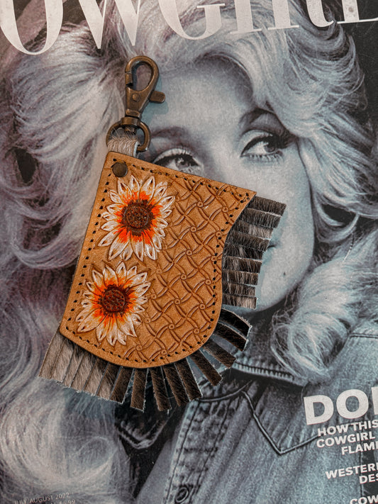 Leather Chap and Cowhide Purse Charm *Sunflowers