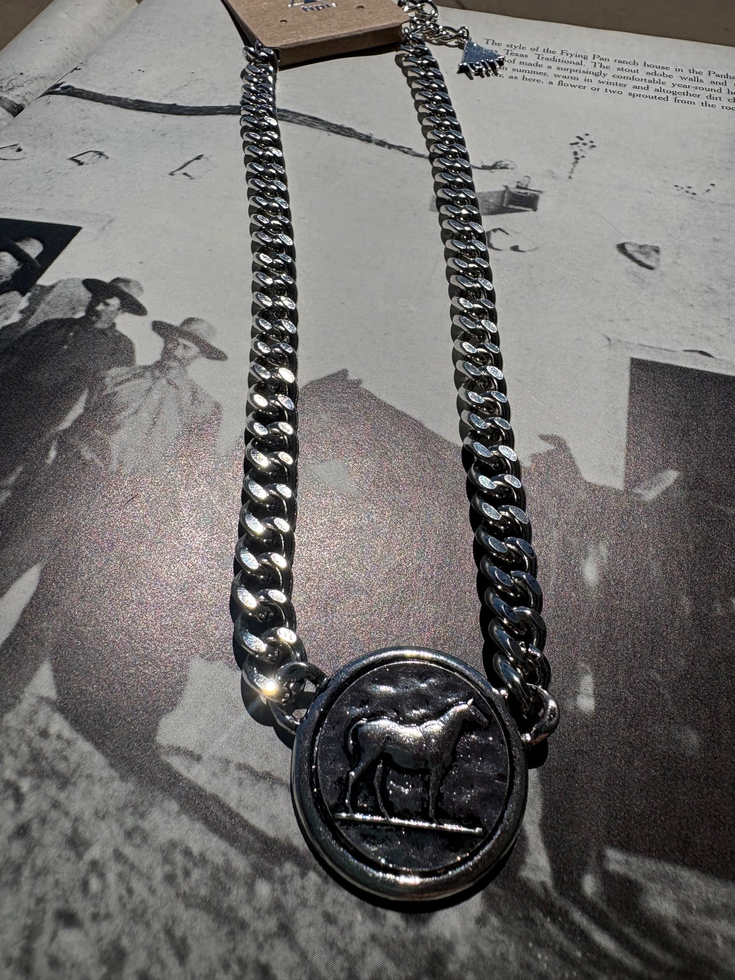 Western Two Tone Horse Coin Chain Necklace