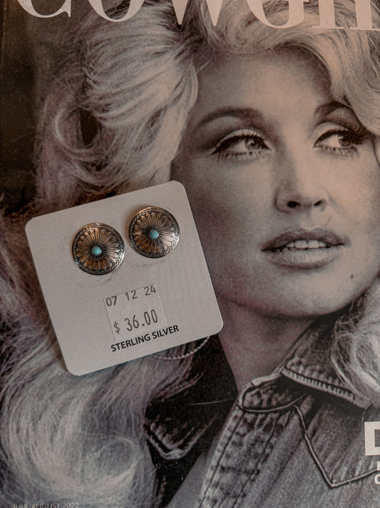 Sterling Silver & Turquoise Cluster Concho Studs