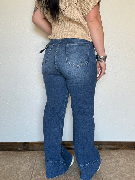 DARK WASH HIGH RISE TROUSER JEANS