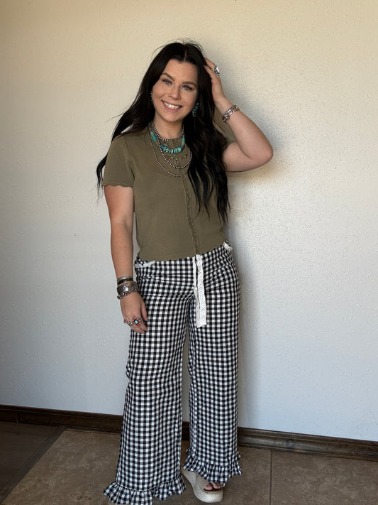 The Gringa Gingam Ruffle Pant *Lux