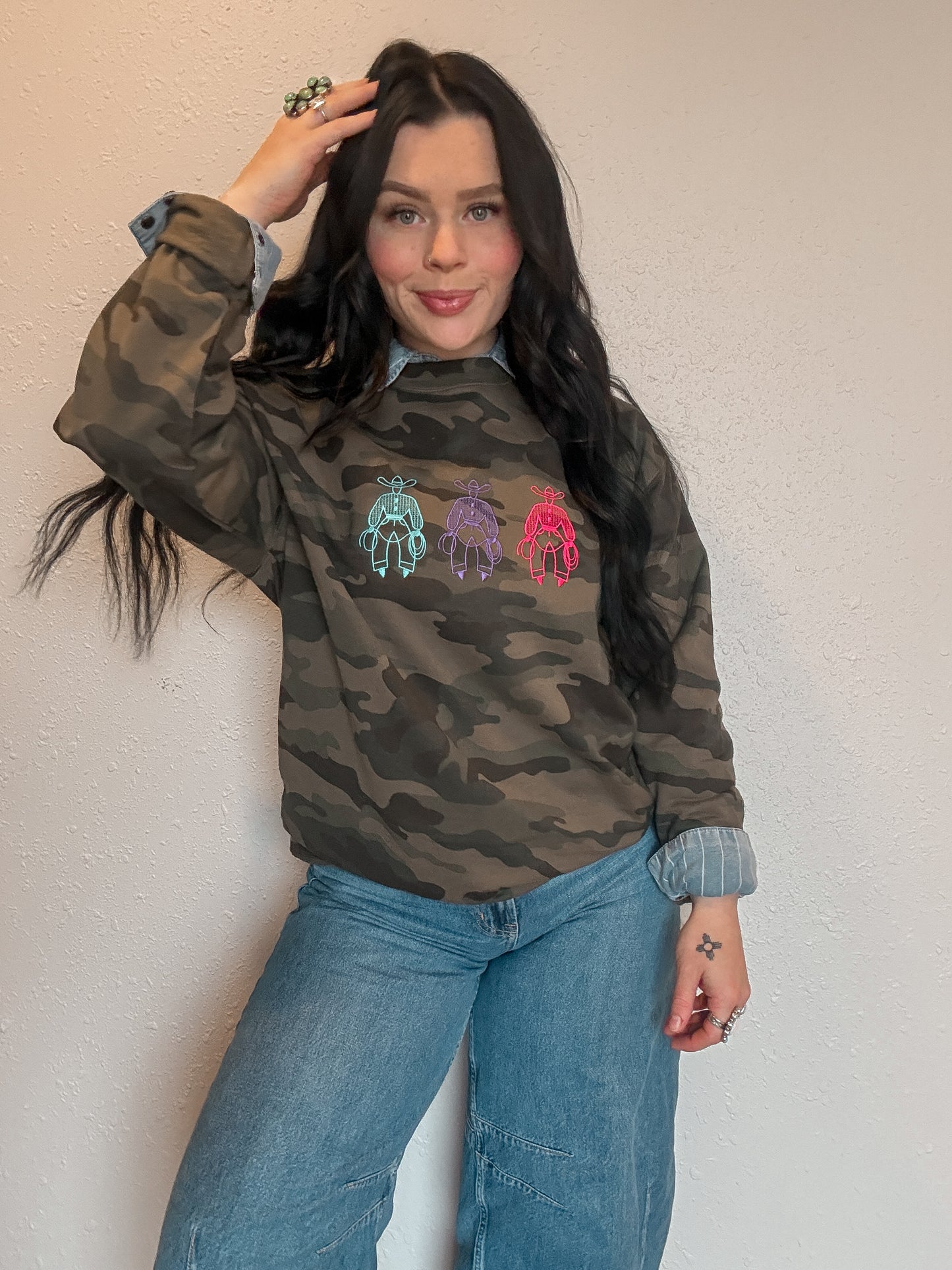 The Trio Cowboy EmbroideredCrewneck