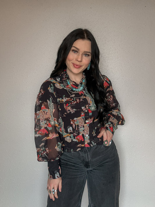 Wagon Wheel Mesh Blouse