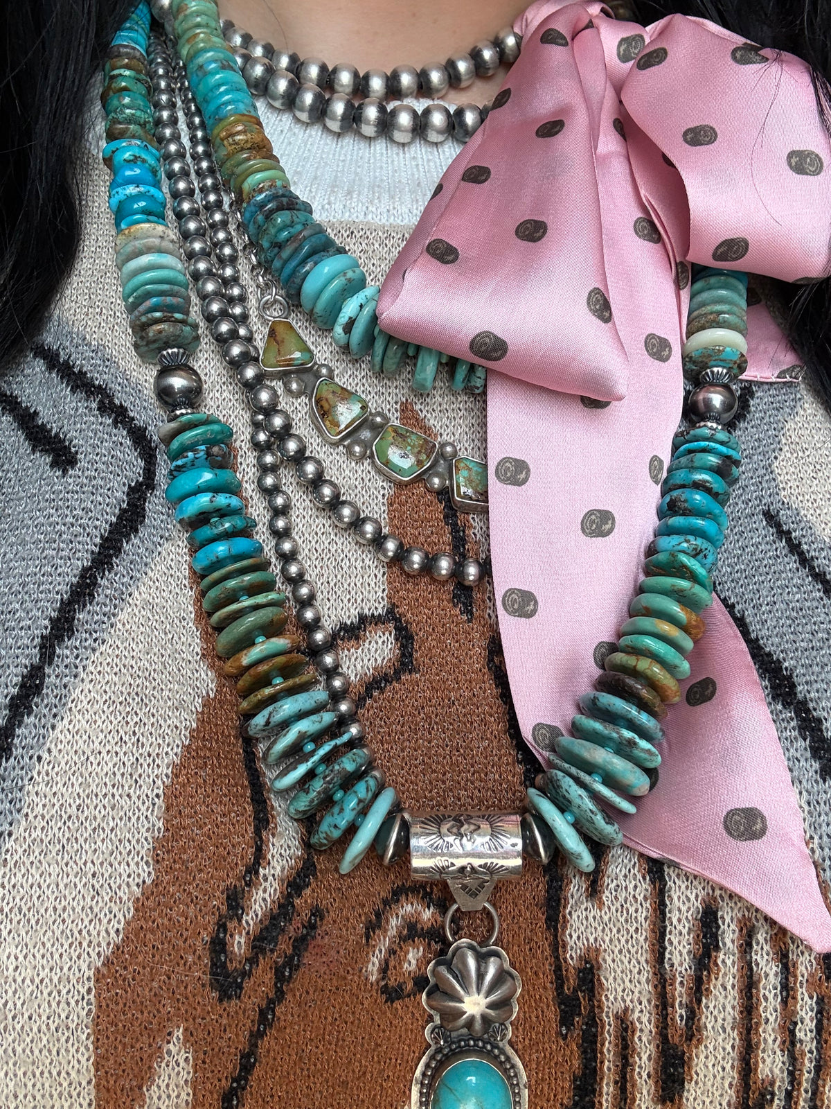 Kimberly Tom Turquoise and Barrel Bead Necklace