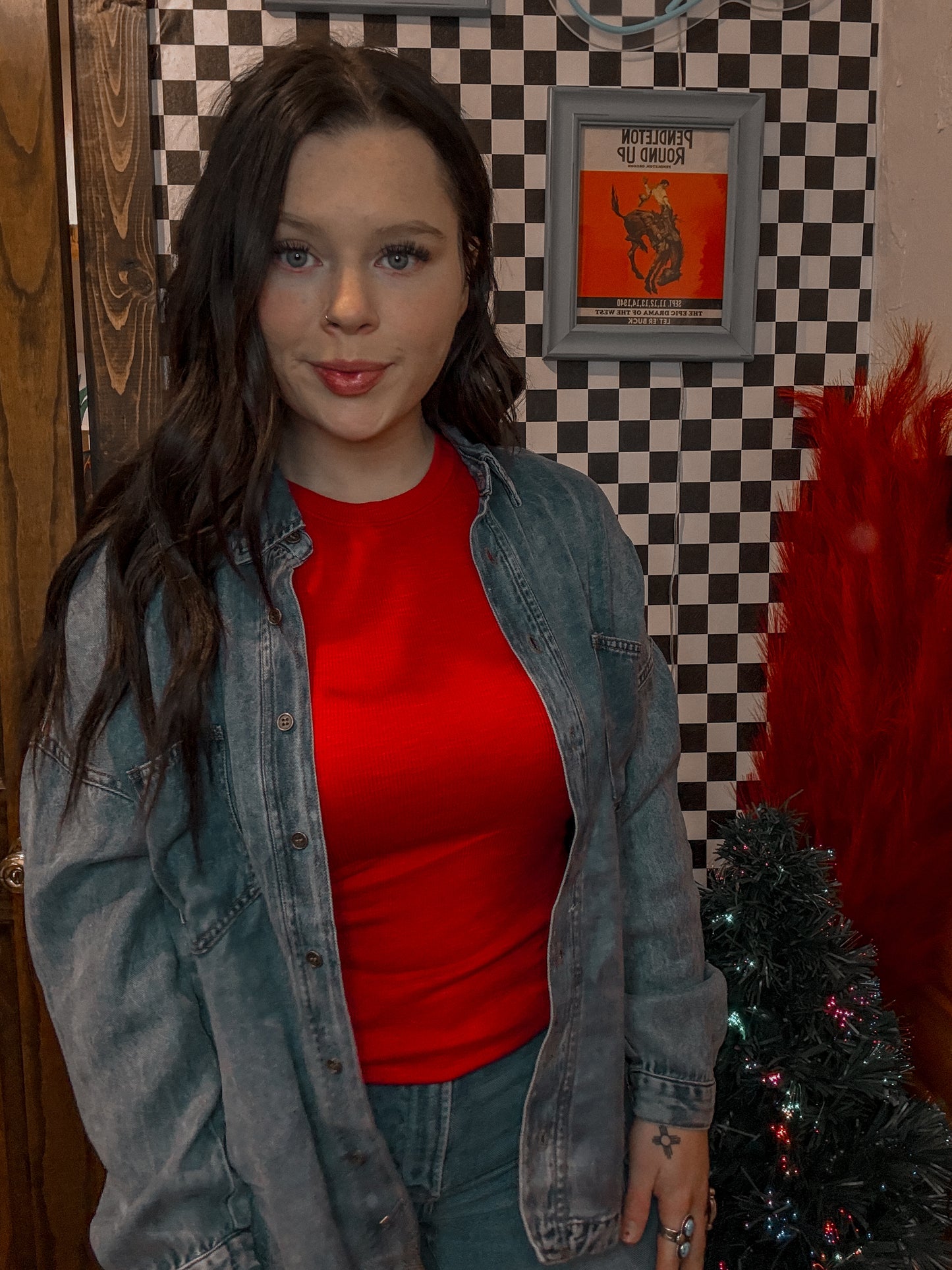 Red Basic Ribbed Tee