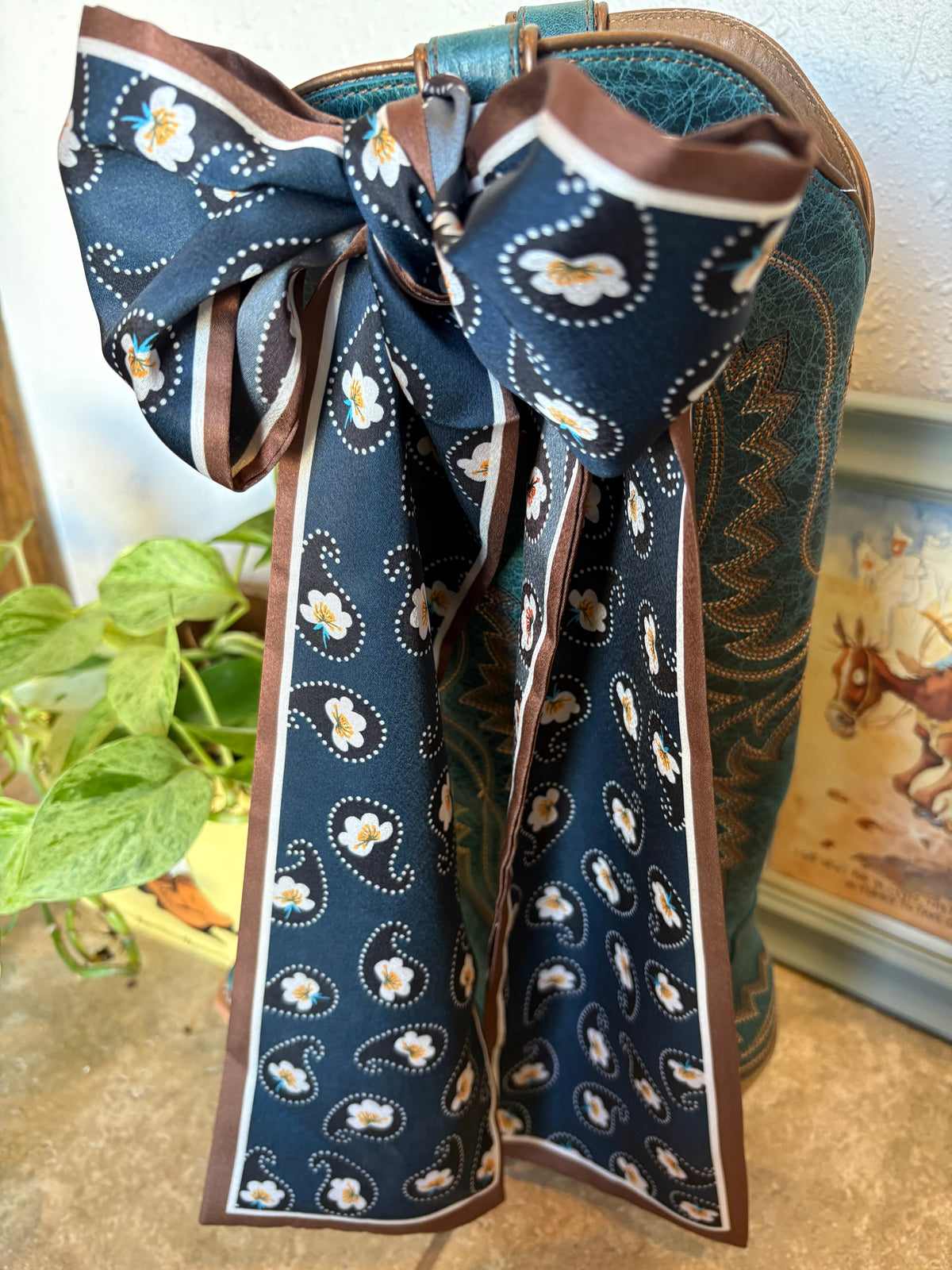Blue Floral Paisley Twilly