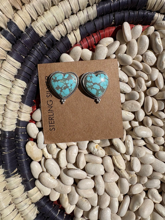 Number 8 Turquoise Heart Studs