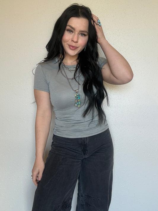 Butter Soft Ribbed Tee *Grey Pony