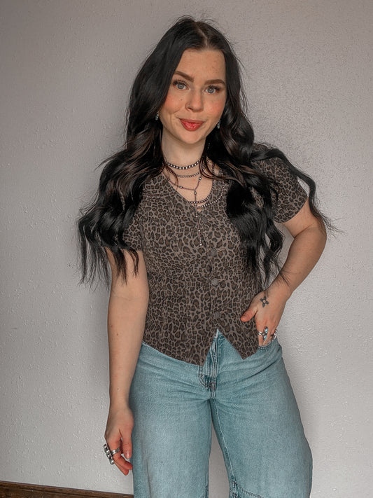 Leopard Luck Denim Top