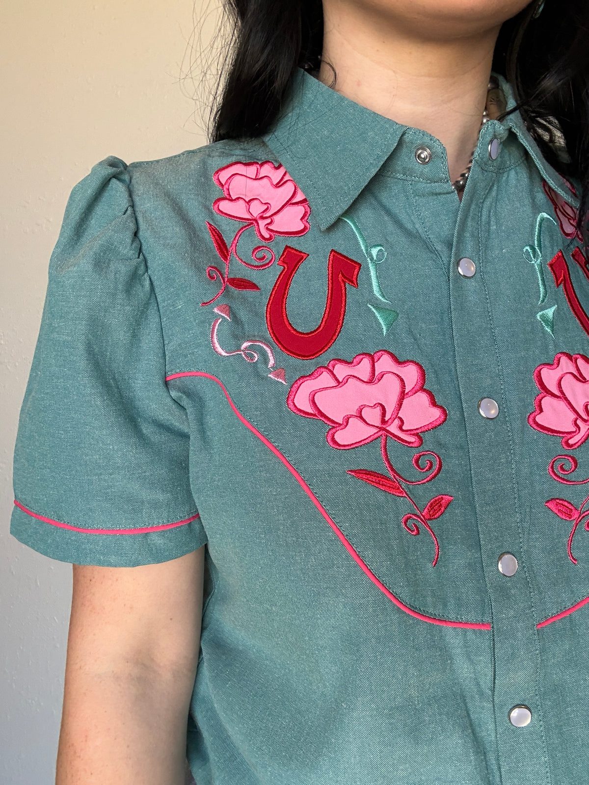 The Fall Rose Denim Button Up