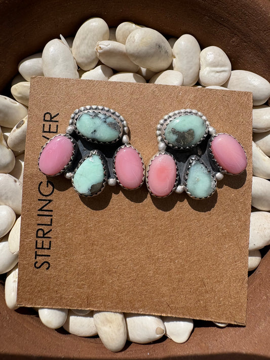 Paloma Varasite & Pink Conch Half Cluster Studs
