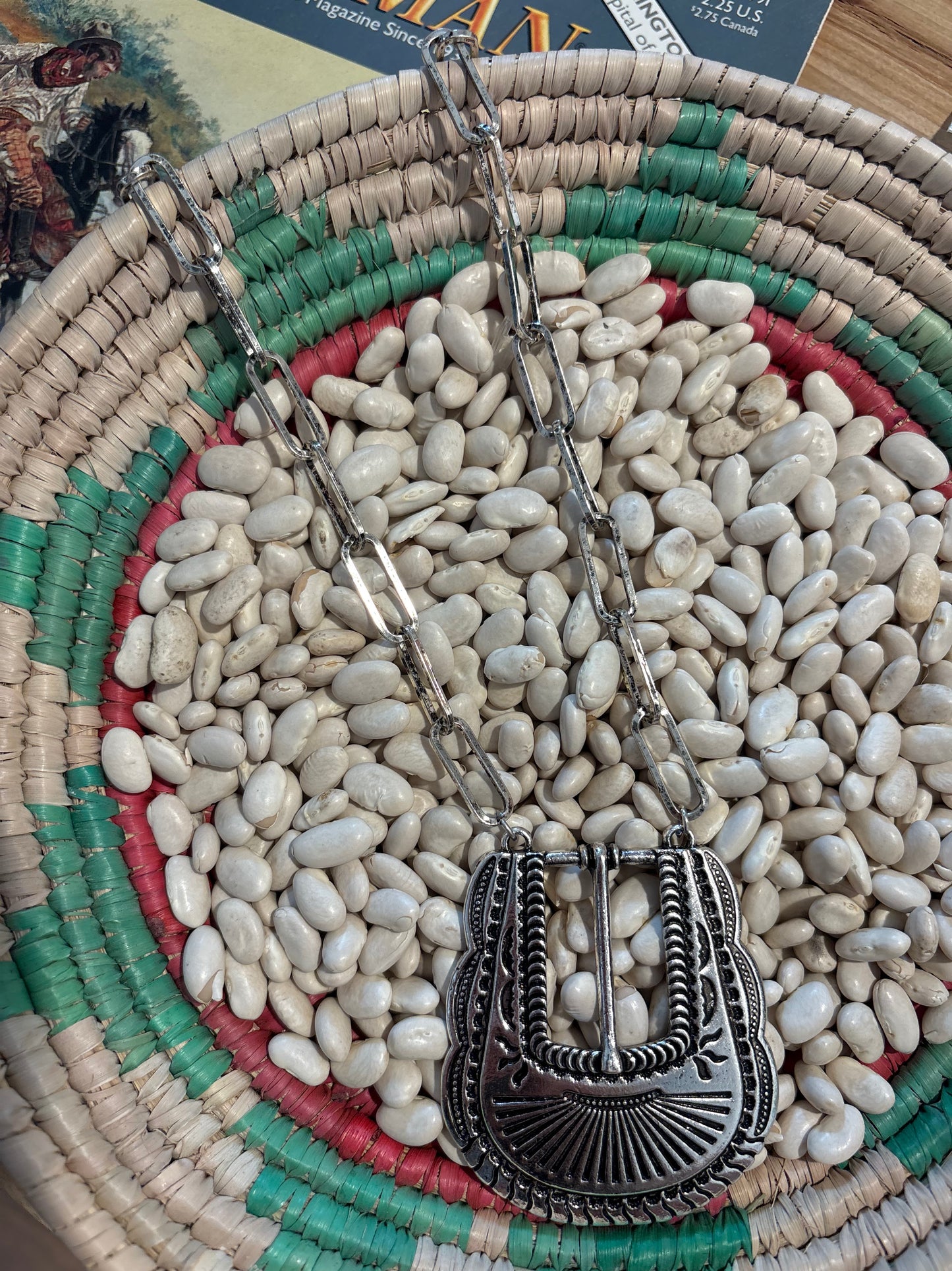 Large Belt Buckle Pendant Necklace