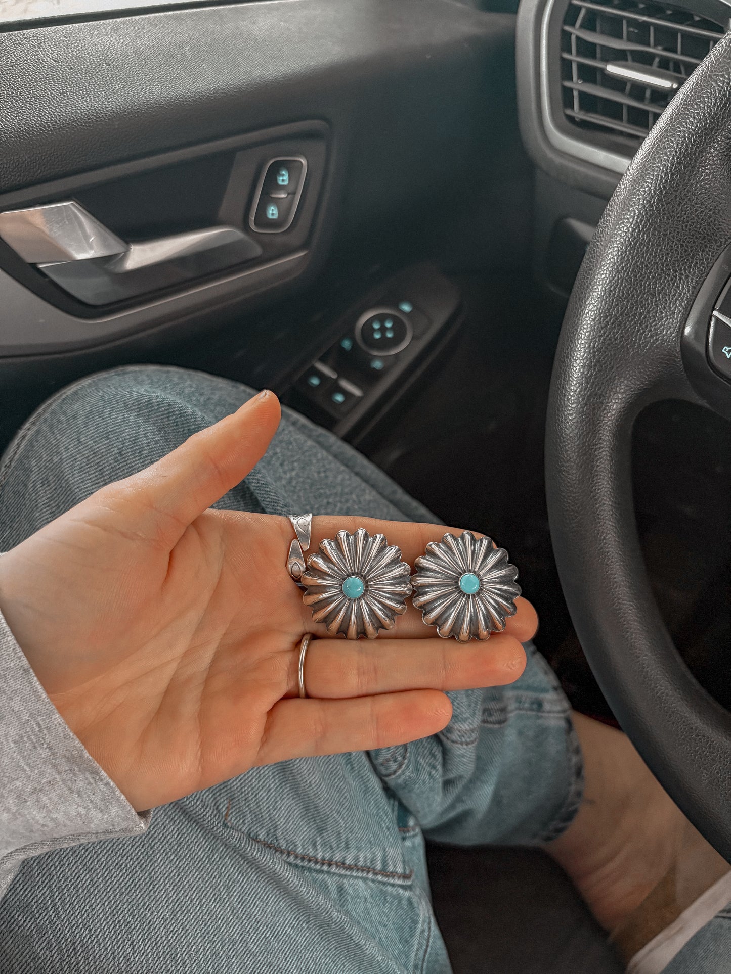 Large Cluster Concho Earrings with Turquoise