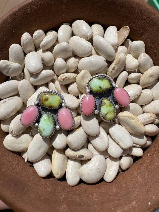 Palomino Varasite & Pink Conch Half Cluster Studs