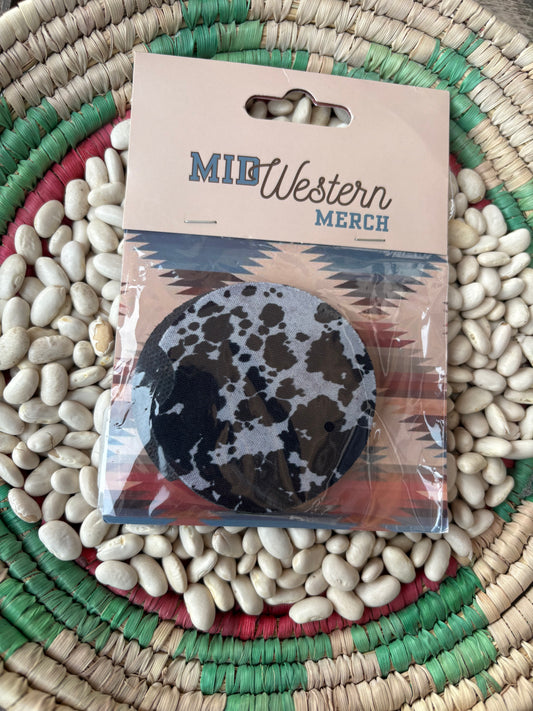 Black Cow Print Car Coasters