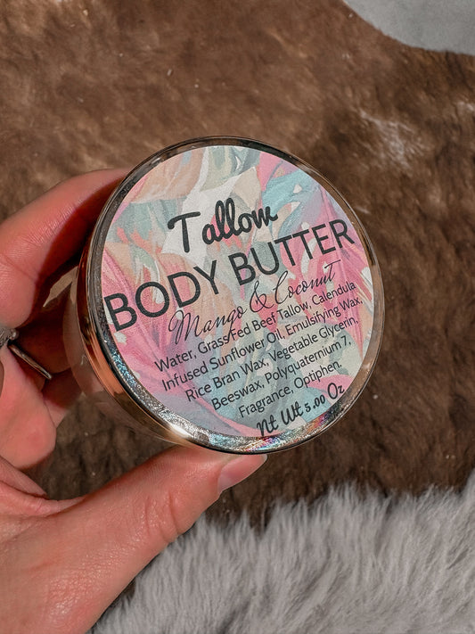 Tallow Body Butter Mango, Coconut, Peach 5oz
