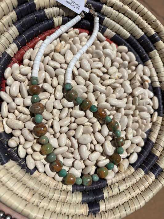 Kimberly Tom Navajo made Kingman Stone & White Shell Necklace
