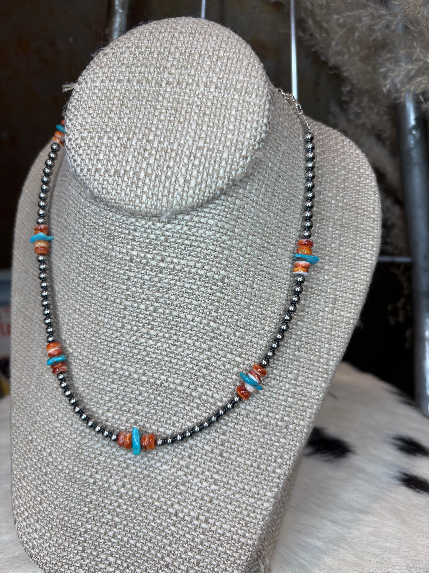 Sterling Silver Pearl Necklace W/ Spiny Oyster & Sleeping Beauty Chips