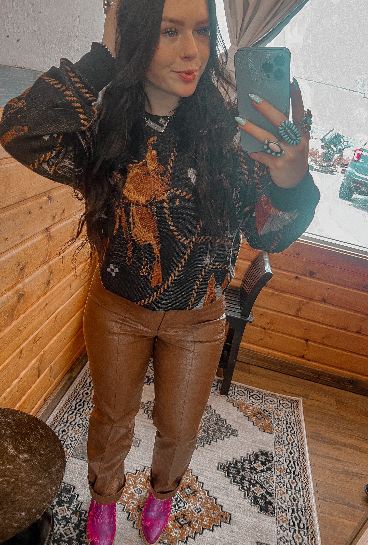 Leather Snake Print Pants *Brown