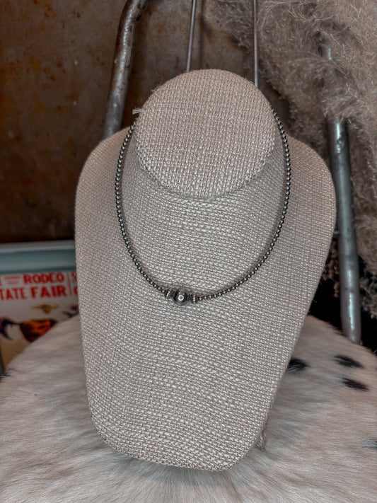 14 inch 3 mm sterling silver pearls choker - 10 mm middle