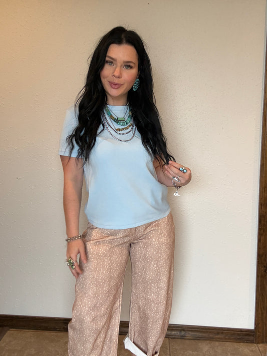 Short Sleeve Round Neck Soft Knit Jersey Top *Light Blue