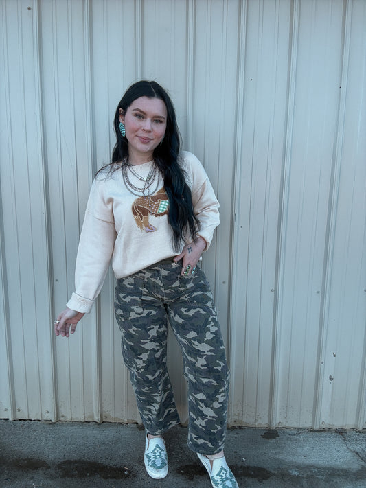 The Cowboy Camo Horseshoe Barrel Jean