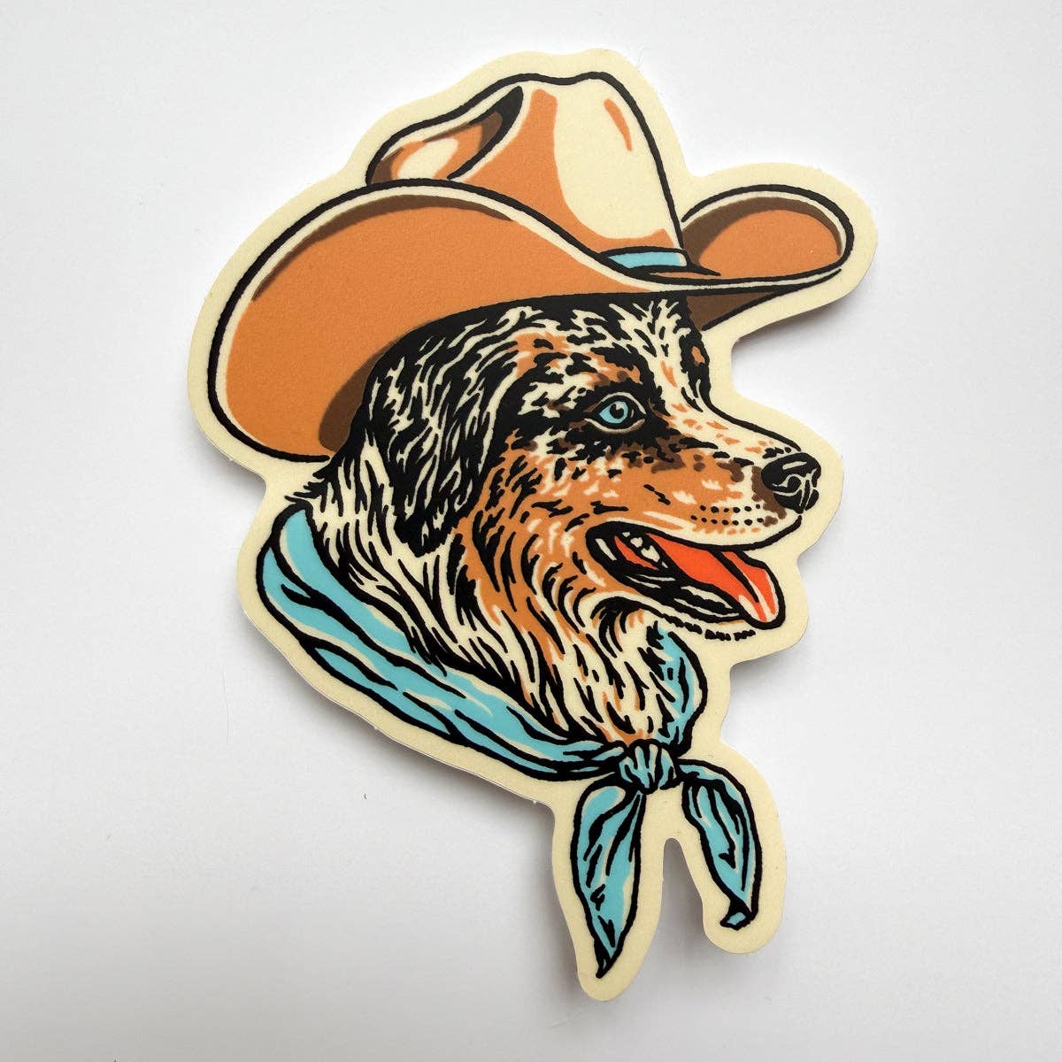 Australian Shepherd (Blue Merle) Cowdog - 4 Inch Matte Vinyl Cowboy Dog Sticker