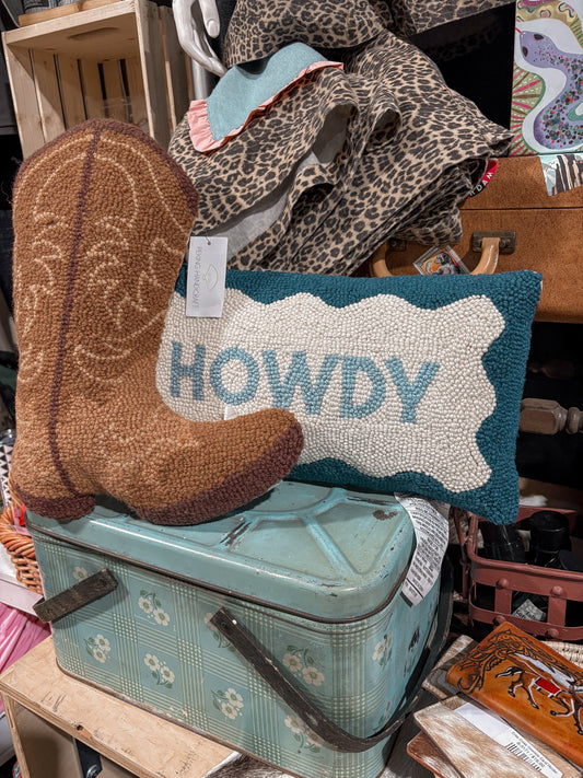 Brown Cowboy Boot Hook Pillow