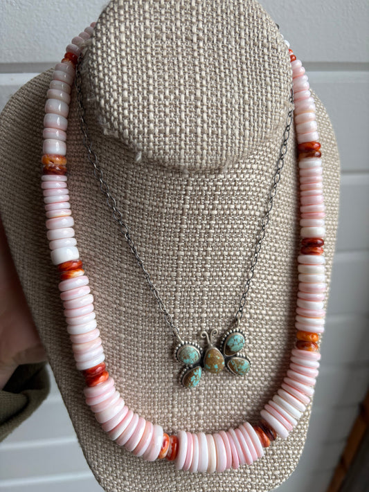 Pink Conch & Spiny Stone Necklace