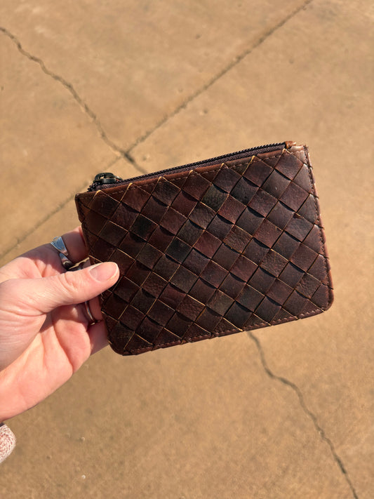 Woven Leather Card/Money Purse *Dark