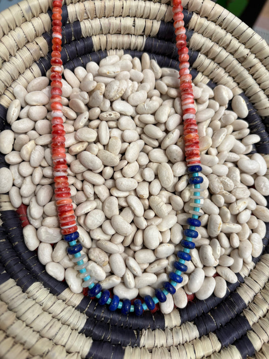 The Americana Lapis, Orange Spiny, and Turquoise Necklace