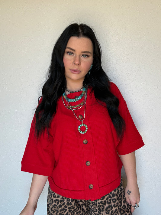 Red Pony Short Sleeve Sweater