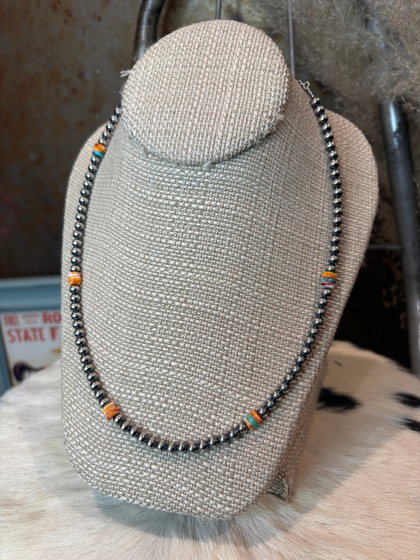 Mixed Turquoise & Spiny Oyster Heishi Necklace – 19”