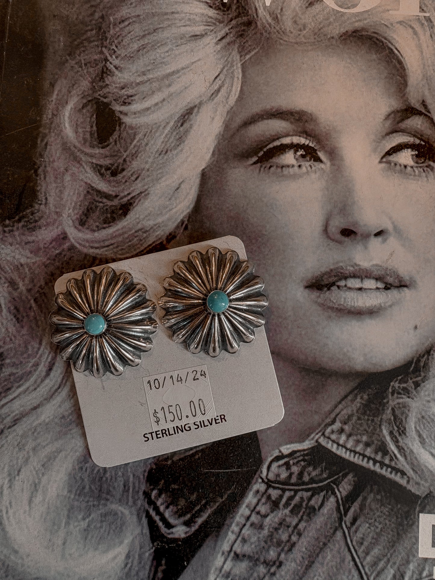 Large Cluster Concho Earrings with Turquoise