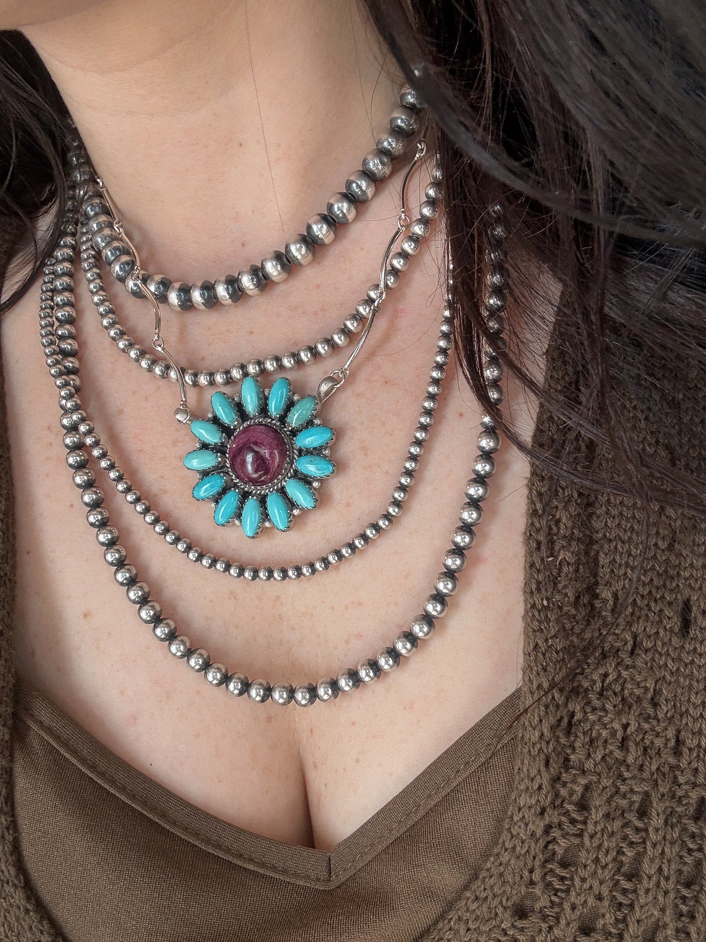 Purple Spiny & Kingman Flower Necklace