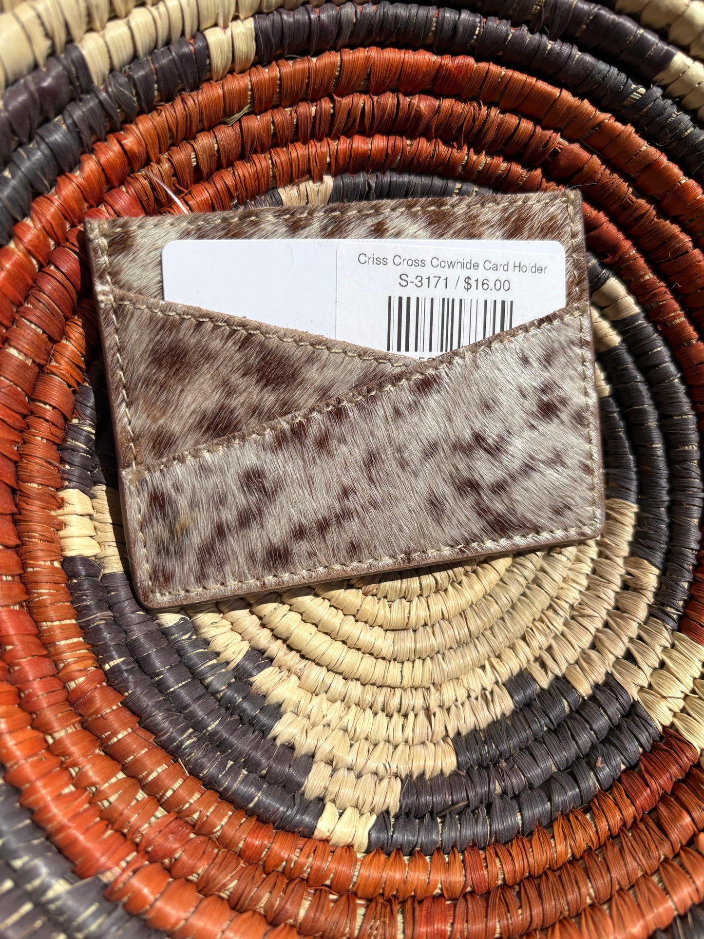 Criss Cross Cowhide Card Holder
