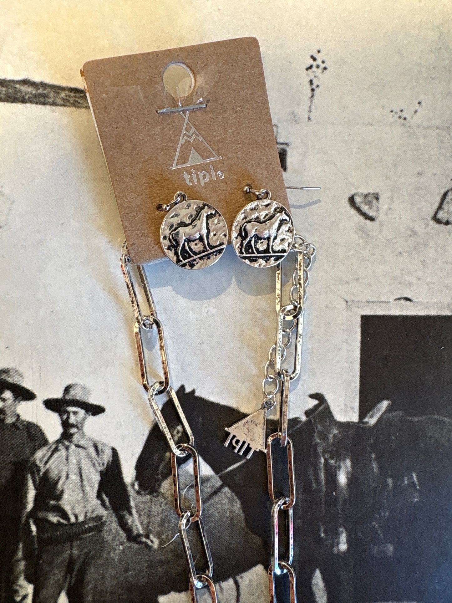 Western Horse Coin Necklace & Earrings