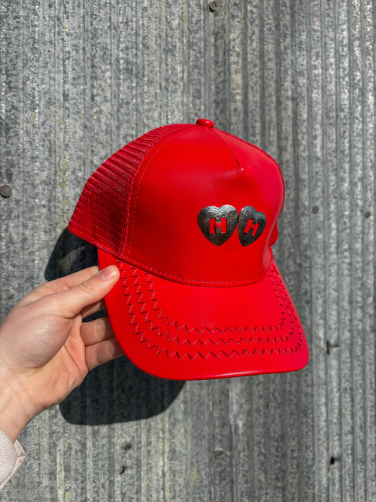 Red Leather Concho Trucker Hat