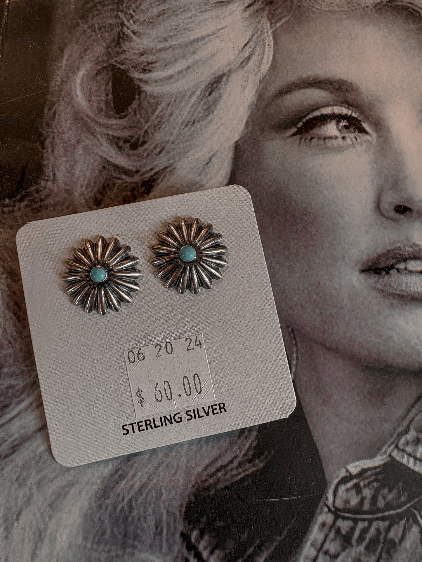 Sterling and Turquoise Flower Concho Studs