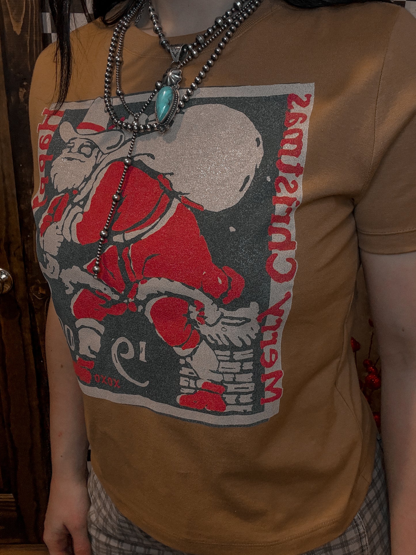 XOXO Art Wood Cut Santa Boxy Tee