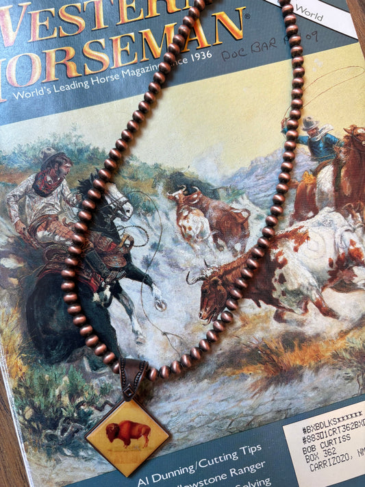 Buffalo Pendant & Pearls *Copper