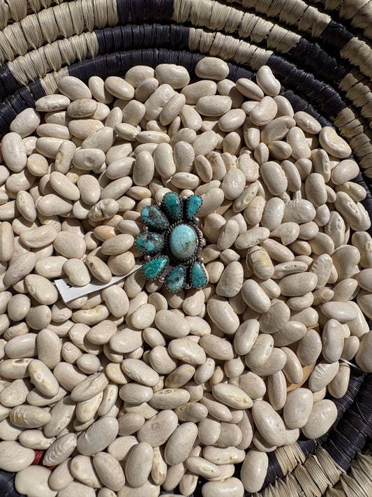 White Water Turquoise Half Cluster Adjustable Ring