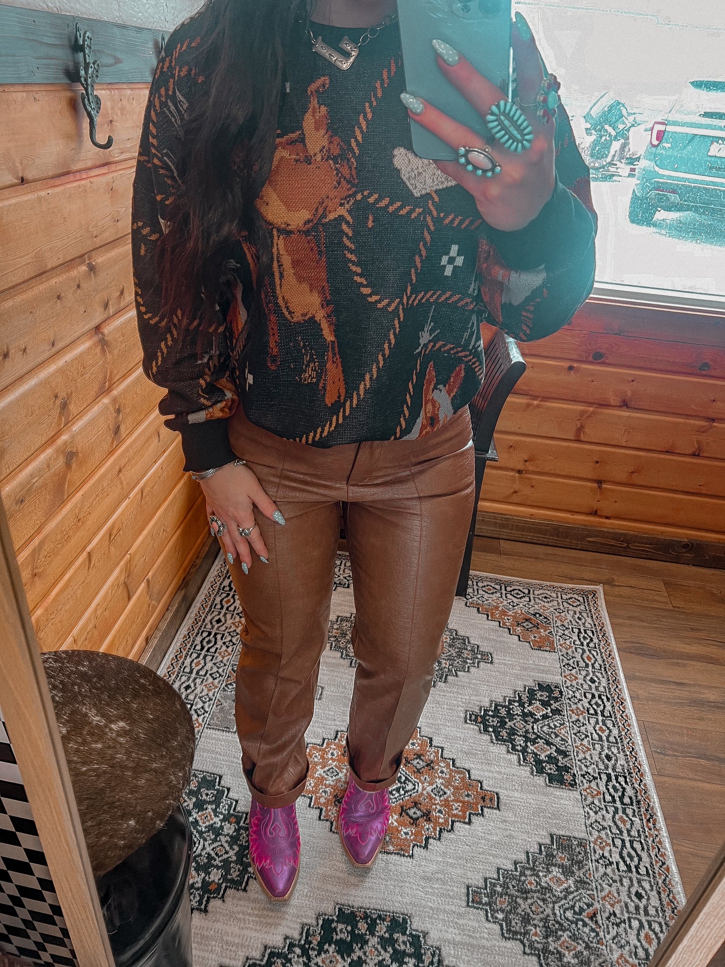 Leather Snake Print Pants *Brown