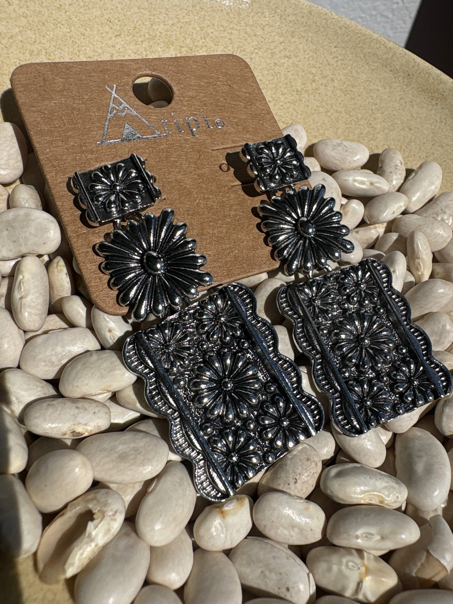 Rectangle Flower 3 Dangle Earring